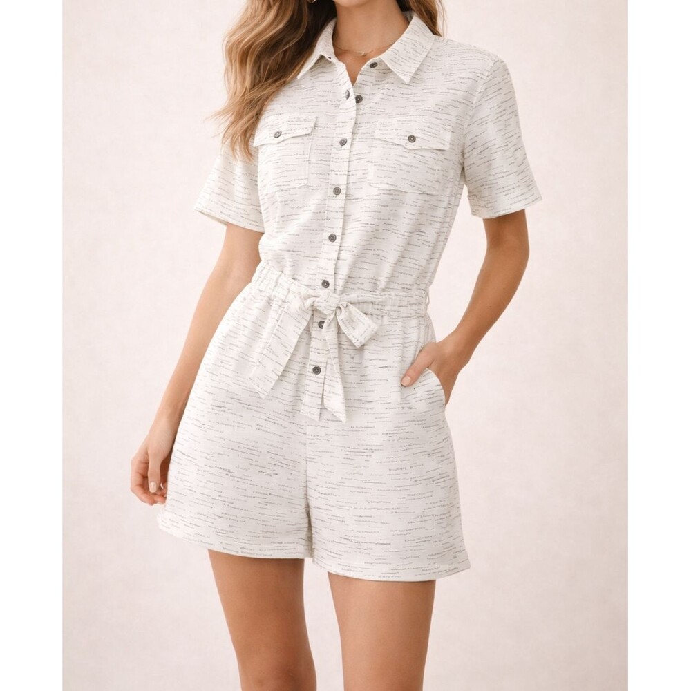 Anthropologie 34N 118W Small Giana Utility Romper Warm Neutral Effortless Chic